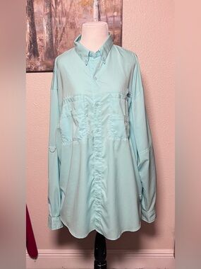 Columbia Light Mint Green PFG Fishing Shirt